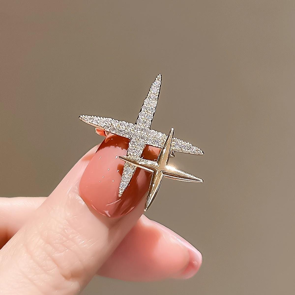 Exquisite Shiny Cross Small Star Brooch Men's Personality Temperament All-Match Fixed Clothes Pin Anti-Exposure Buckle Corsage
