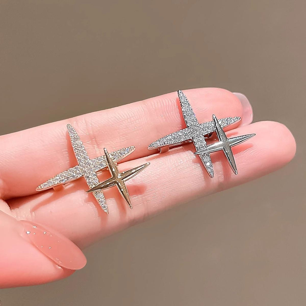 Exquisite Shiny Cross Small Star Brooch Men's Personality Temperament All-Match Fixed Clothes Pin Anti-Exposure Buckle Corsage