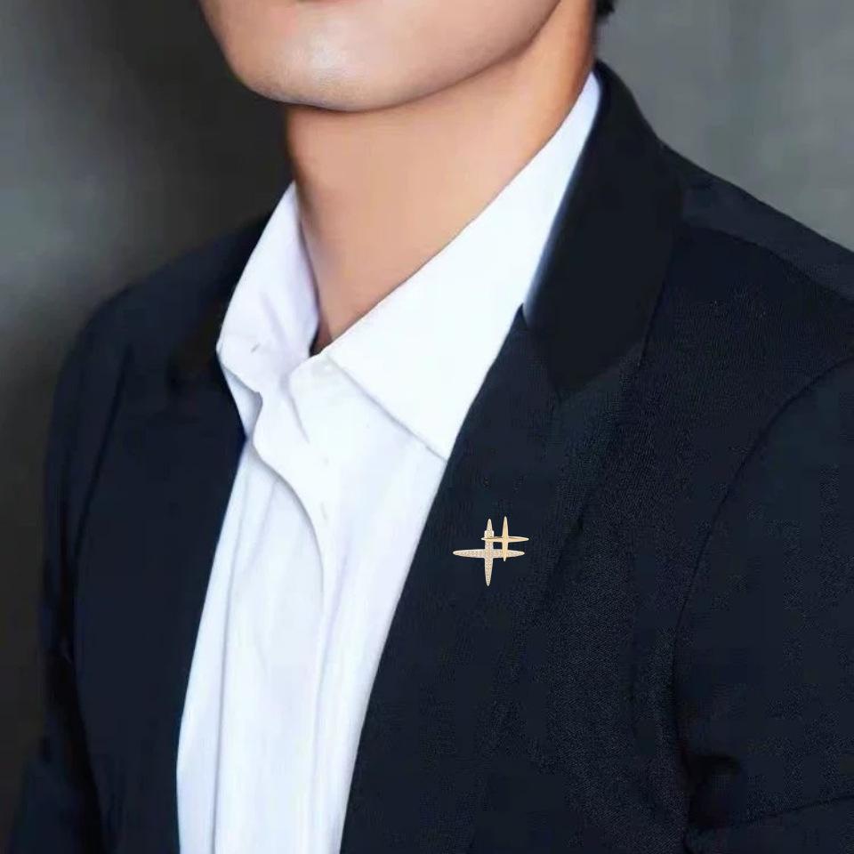 Exquisite Shiny Cross Small Star Brooch Men's Personality Temperament All-Match Fixed Clothes Pin Anti-Exposure Buckle Corsage