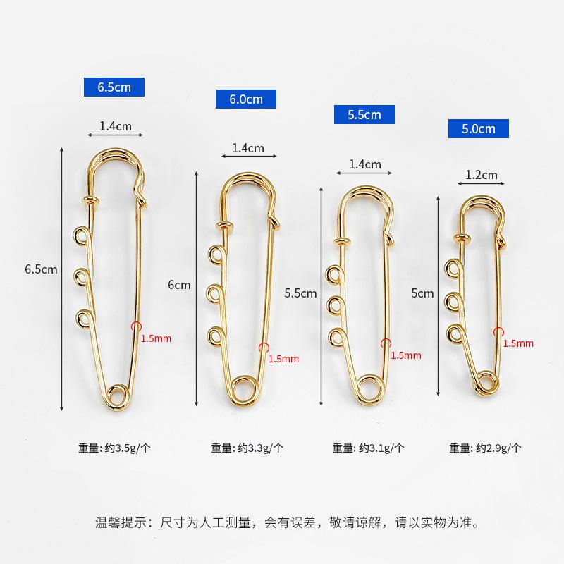 Three-Hole Pin 5cm Large Pin DIY Jewelry Accessories Cultural Creative Handmade Decorative Brooch Bottom Embryo Safety Pin Manufacturer