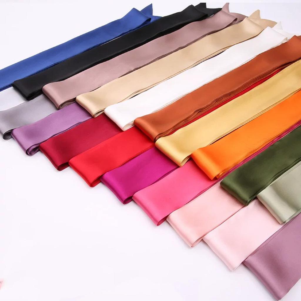 Korean Style Satin Solid Color Silk Scarf Thin Narrow Long Ribbon French Butterfly Tie Hair Ribbon High-Grade All-Match Scarf