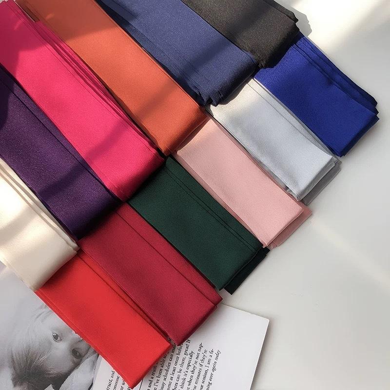 Korean Style Satin Solid Color Silk Scarf Thin Narrow Long Ribbon French Butterfly Tie Hair Ribbon High-Grade All-Match Scarf
