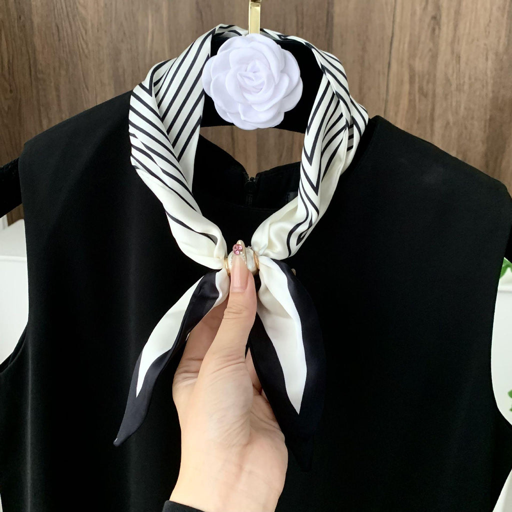 Silk Scarf Long New All-Match Artifact Neck Protection Necklace Accessories Clavicle Small Scarf Scarf Pearl Magnetic Suction Buckle Silk Scarf