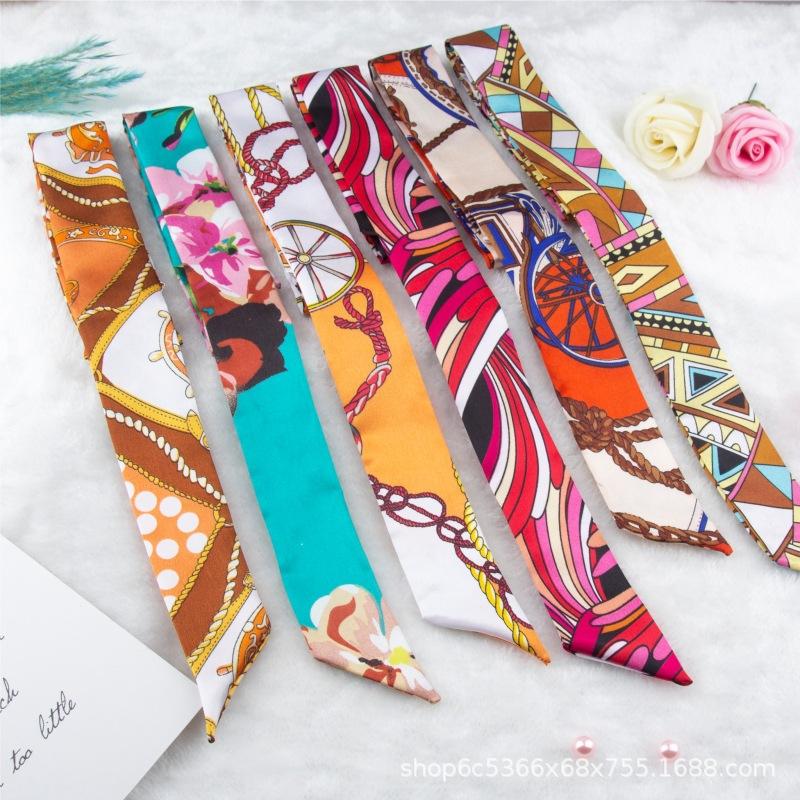 Small Silk Scarf Factory Wholesale All-Match Bow Tie Bag Long Diagonal Thin Narrow Hair Band Ribbon Gift Box Gift Gift