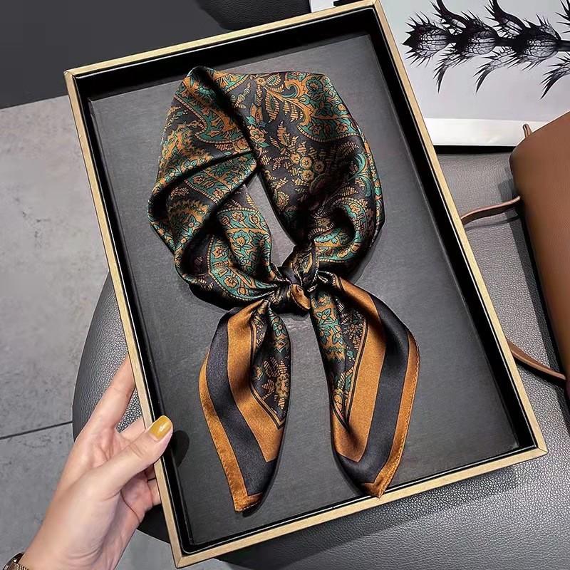 New 70 Small Square Scarf Silk Scarf Retro Three-Dimensional Letter Printing Silk Scarf Business Wear Scarf Artificial Silk Scarf Wholesale