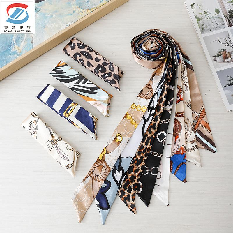 Factory Customized Four Seasons Long Silk Scarf Fashion Bow Ribbon Silk Scarf Long High-Grade Retro Gift