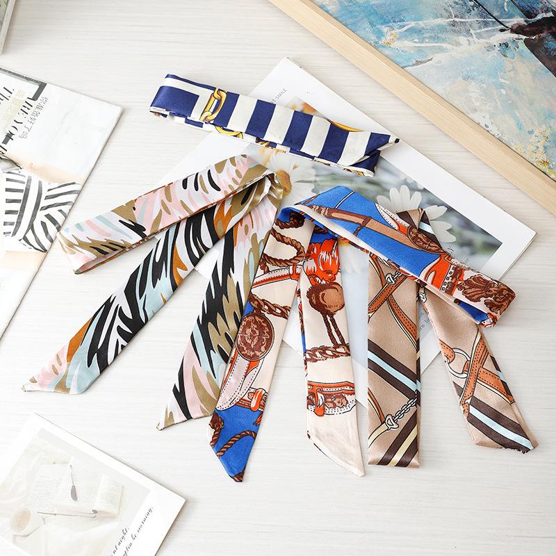 Factory Customized Four Seasons Long Silk Scarf Fashion Bow Ribbon Silk Scarf Long High-Grade Retro Gift
