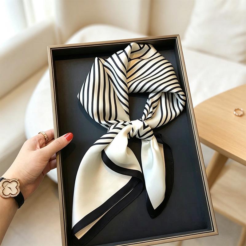 Silk Mulberry Silk Scarf for Women Spring and Summer Oil Painting Style White Birch Forest 70cm Small Square Scarf Decorative Scarf Wholesale