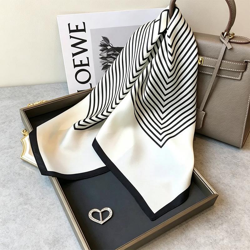 Silk Mulberry Silk Scarf for Women Spring and Summer Oil Painting Style White Birch Forest 70cm Small Square Scarf Decorative Scarf Wholesale