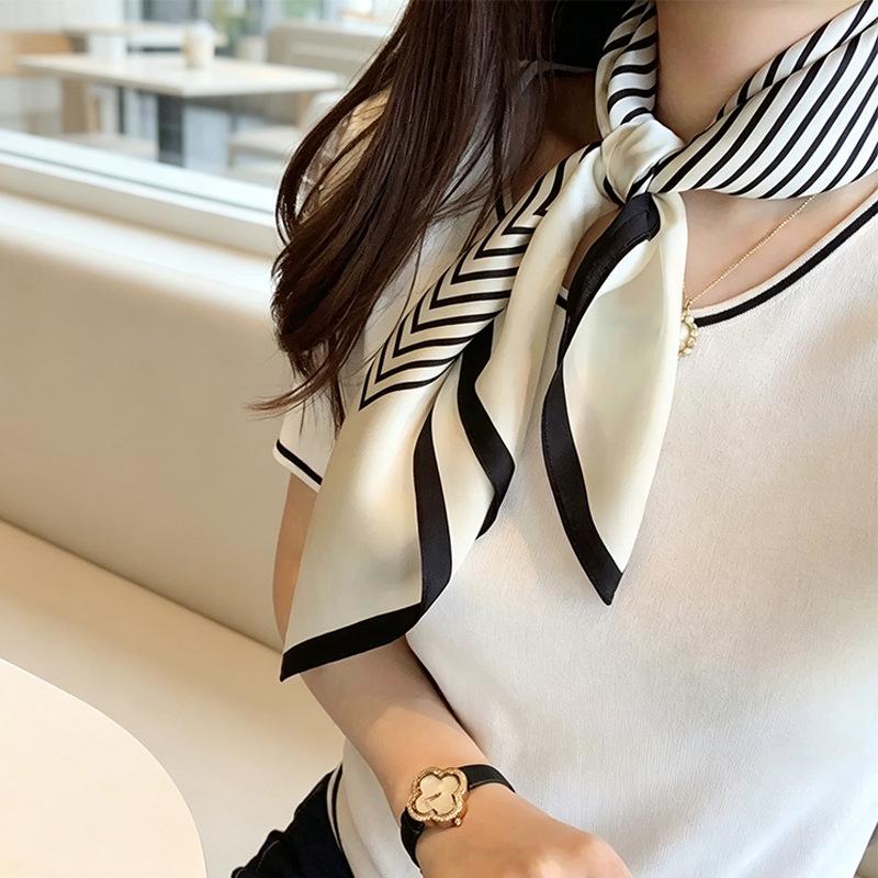 Silk Mulberry Silk Scarf for Women Spring and Summer Oil Painting Style White Birch Forest 70cm Small Square Scarf Decorative Scarf Wholesale