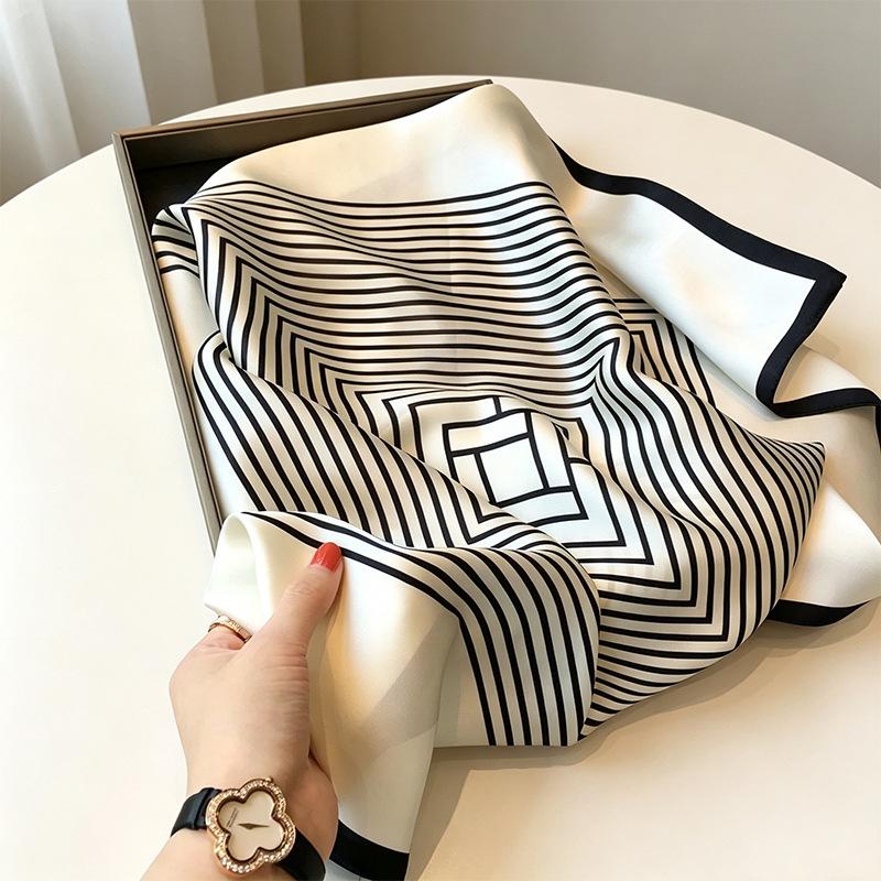 Silk Mulberry Silk Scarf for Women Spring and Summer Oil Painting Style White Birch Forest 70cm Small Square Scarf Decorative Scarf Wholesale