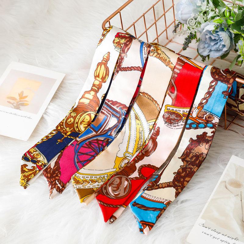 Silk Scarf Wholesale All-Match Tie Bag Gift Box Hand Gift Decoration Silk Scarf Thin Narrow Ribbon Scarf Hair Band Oblique Angle Small Silk Scarf