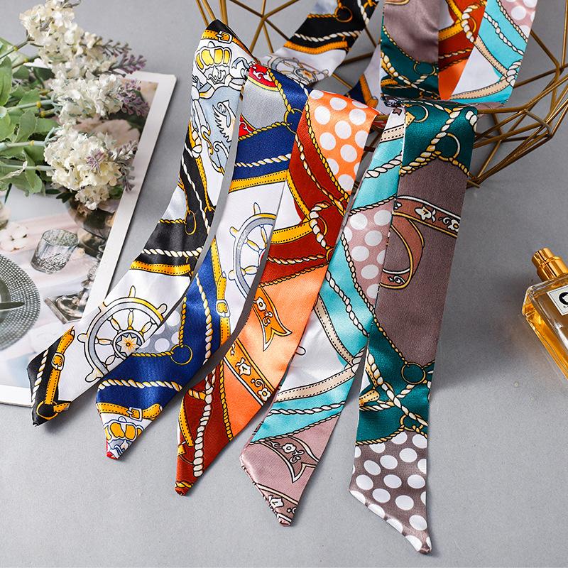 Silk Scarf Wholesale All-Match Tie Bag Gift Box Hand Gift Decoration Silk Scarf Thin Narrow Ribbon Scarf Hair Band Oblique Angle Small Silk Scarf
