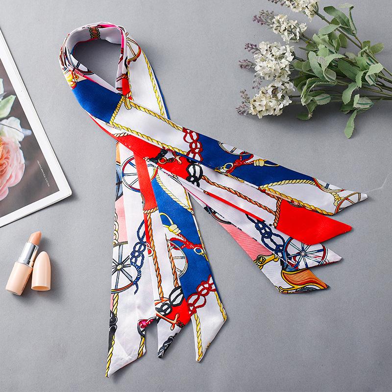 Silk Scarf Wholesale All-Match Tie Bag Gift Box Hand Gift Decoration Silk Scarf Thin Narrow Ribbon Scarf Hair Band Oblique Angle Small Silk Scarf