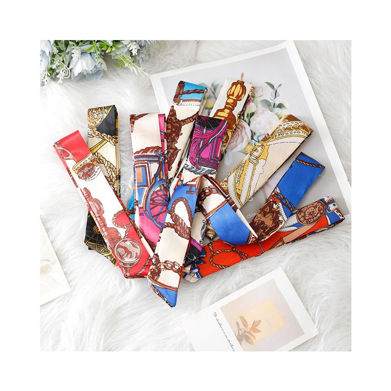 Silk Scarf Wholesale All-Match Tie Bag Gift Box Hand Gift Decoration Silk Scarf Thin Narrow Ribbon Scarf Hair Band Oblique Angle Small Silk Scarf