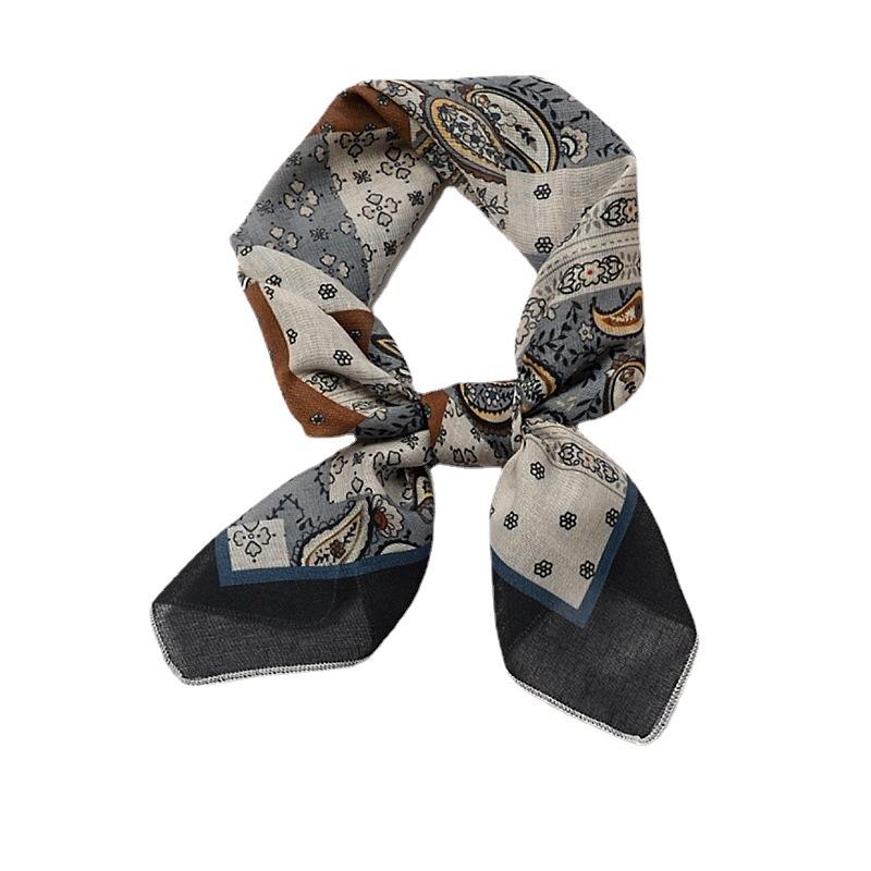 Silk Scarf Hair Band Cashew Small Square Scarf Female Korean Artistic Cotton Versatile Fashion Spring and Autumn New Elegant Scarf Scarf
