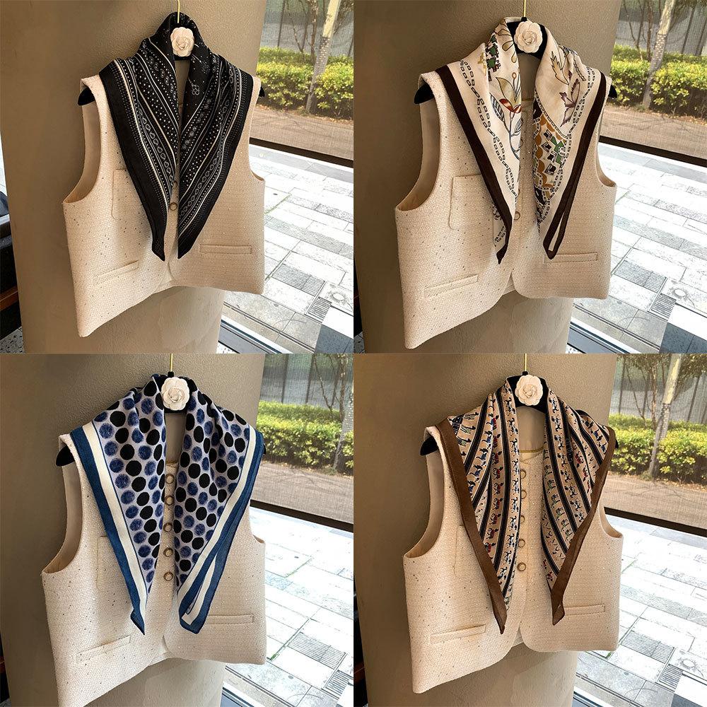 High-Grade Herringbone Silk Scarf Women's Spring and Autumn New Versatile Decorative Scarf Shawl Fashion Printed Small Square Scarf