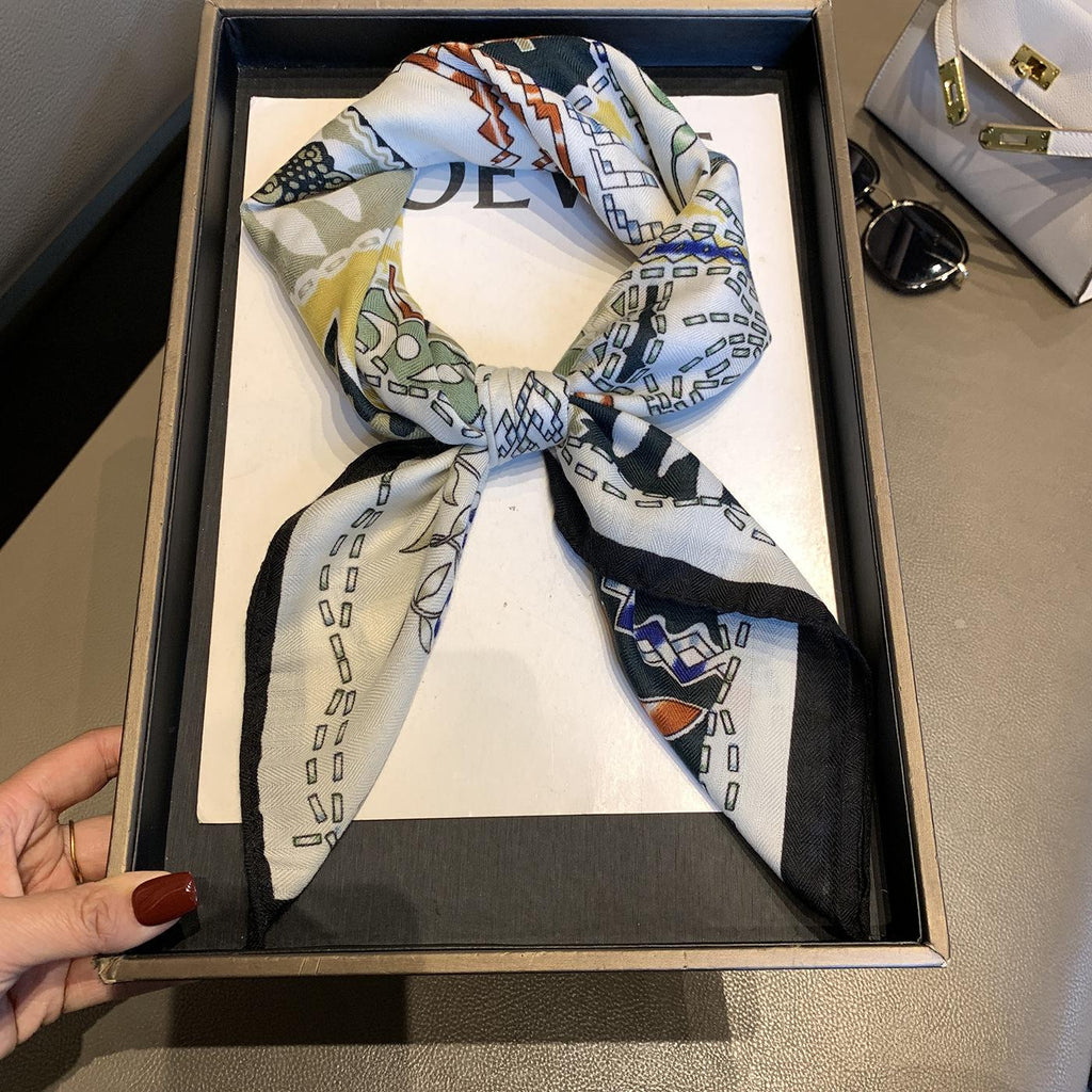 High-Grade Herringbone Silk Scarf Women's Spring and Autumn New Versatile Decorative Scarf Shawl Fashion Printed Small Square Scarf