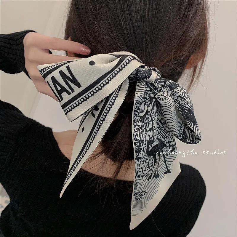Tie Bag Long Silk Scarf Green Wrapped Bag Hair Band Tie Hair Rope Ribbon Hair Accessories All-Match Headdress Ribbon Headband Wholesale