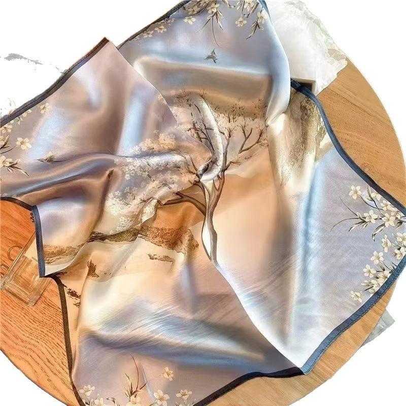 New Small Square Scarf Women's Summer Versatile Scarf Hair Band Scarf Scarf Elegant High-Grade Neck Protection Spring and Autumn Thin