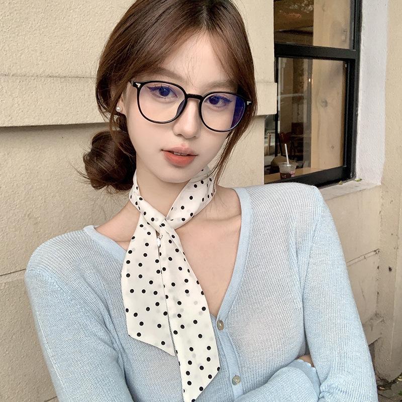 Autumn New Polka Dot Leopard Print Long Silk Scarf Women's High-Grade Temperament Ribbon Ribbon Sweet Belt Square Scarf Shawl