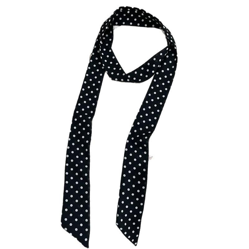 Autumn New Polka Dot Leopard Print Long Silk Scarf Women's High-Grade Temperament Ribbon Ribbon Sweet Belt Square Scarf Shawl