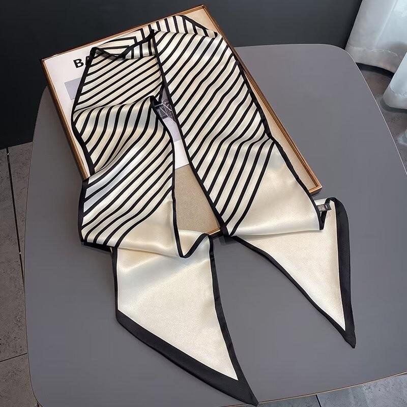 Long Silk Scarf Women's All-Match Small Square Scarf Spring and Autumn Summer Black Neck Scarf Matching Shirt Ribbon Ribbon Tie