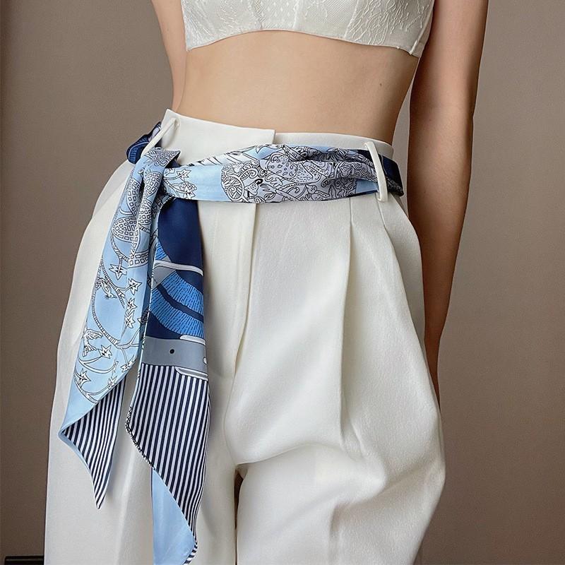 Long Silk Scarf Women's All-Match Small Square Scarf Spring and Autumn Summer Black Neck Scarf Matching Shirt Ribbon Ribbon Tie