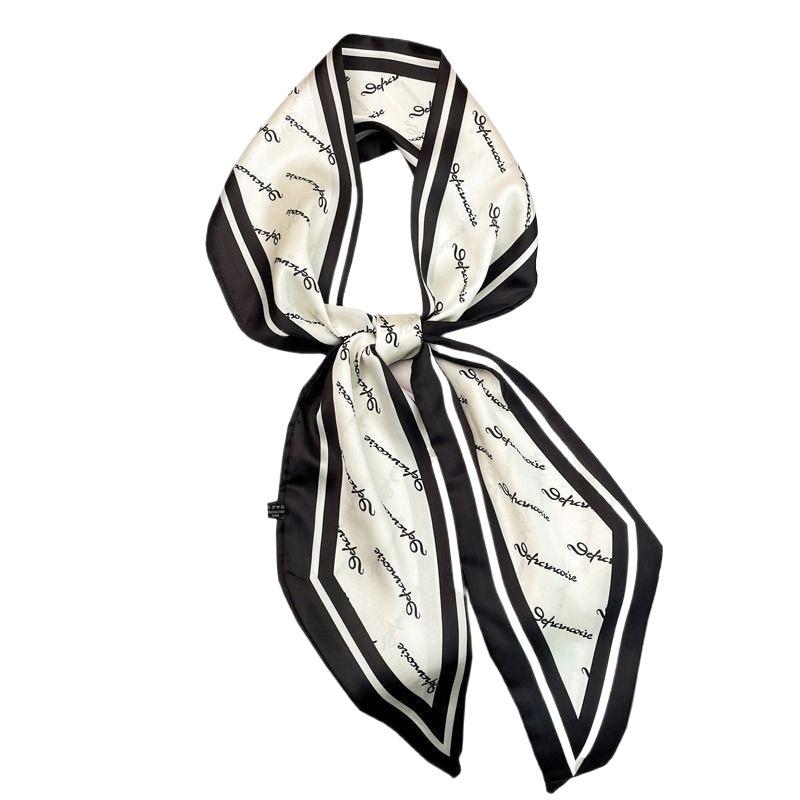 Long Silk Scarf Women's All-Match Small Square Scarf Spring and Autumn Summer Black Neck Scarf Matching Shirt Ribbon Ribbon Tie