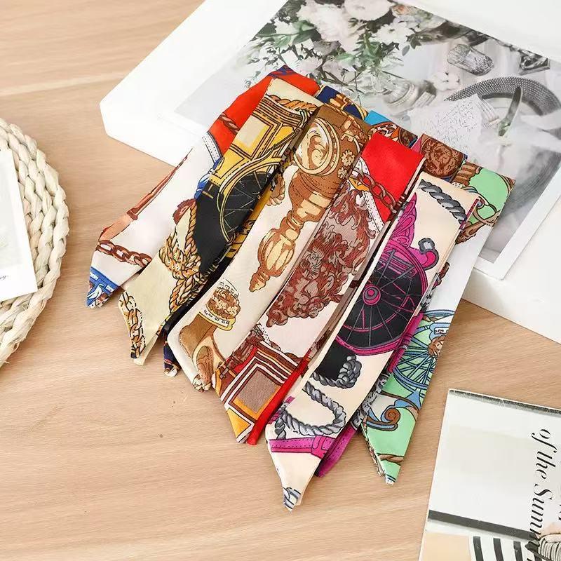 New Thin Narrow Long Ribbon Silk Scarf Wholesale Tied Bag Clothing Accessories All-Match Printing Hand Gift Silk Scarf