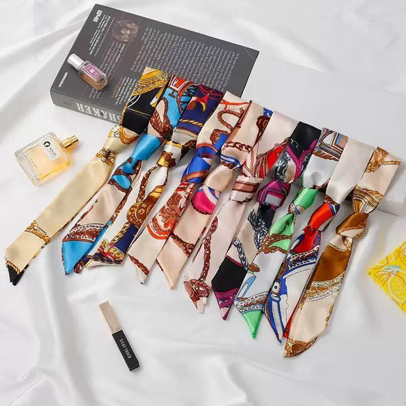 New Thin Narrow Long Ribbon Silk Scarf Wholesale Tied Bag Clothing Accessories All-Match Printing Hand Gift Silk Scarf