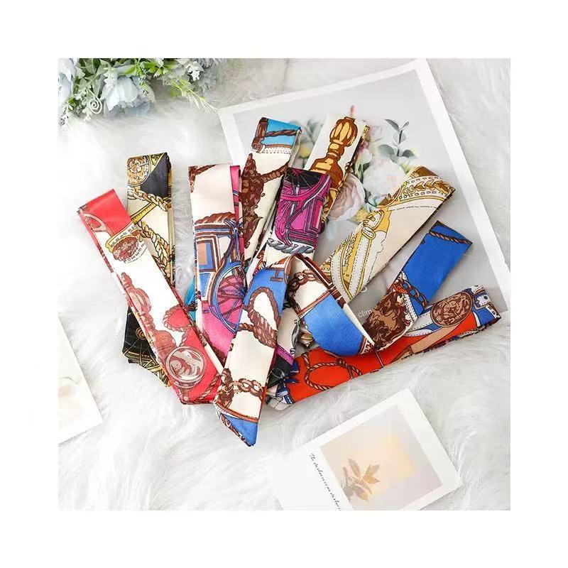 New Thin Narrow Long Ribbon Silk Scarf Wholesale Tied Bag Clothing Accessories All-Match Printing Hand Gift Silk Scarf