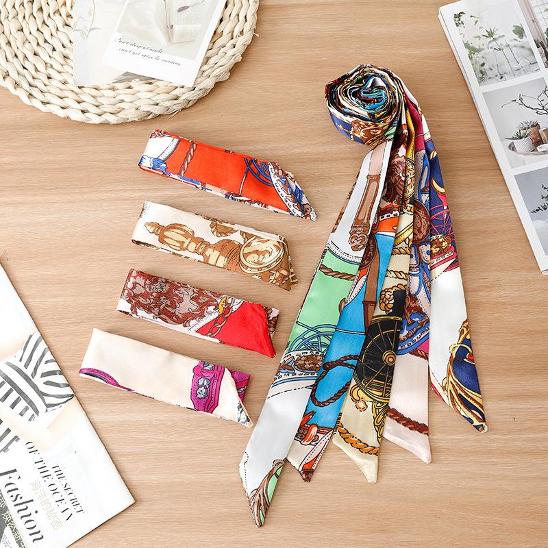 SOURCE Manufacturers Thin Narrow Collar Long Silk Scarf Hand Gift Box Matching Decorative Ribbon Silk Scarf Hair Band