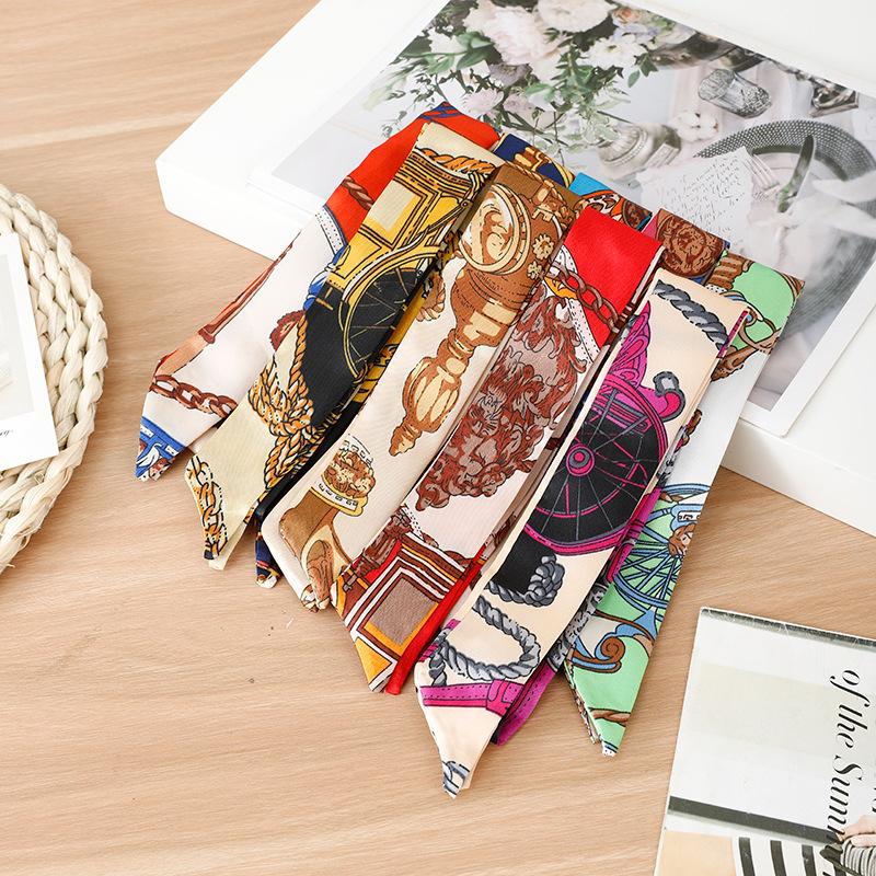 SOURCE Manufacturers Thin Narrow Collar Long Silk Scarf Hand Gift Box Matching Decorative Ribbon Silk Scarf Hair Band
