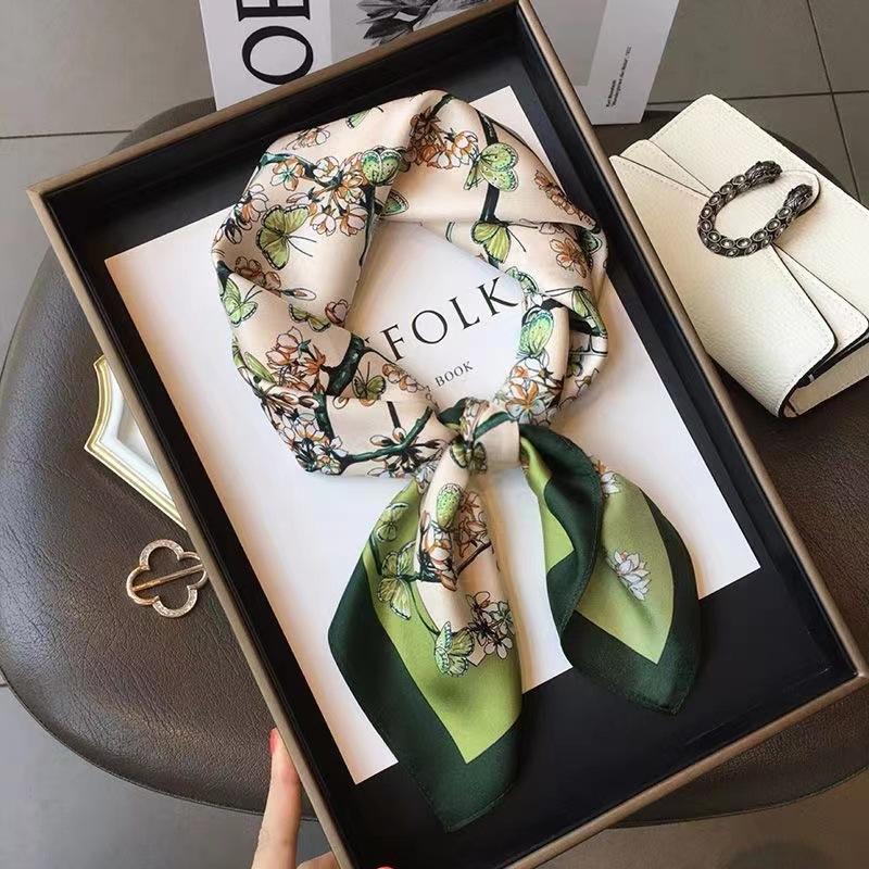 New 70 * 70cm Korean Style Small Square Scarf Women's Silk Scarf Spring and Summer Thin Sun Protection Scarf Neck Protection Tie Bag Hair Band All-Matching