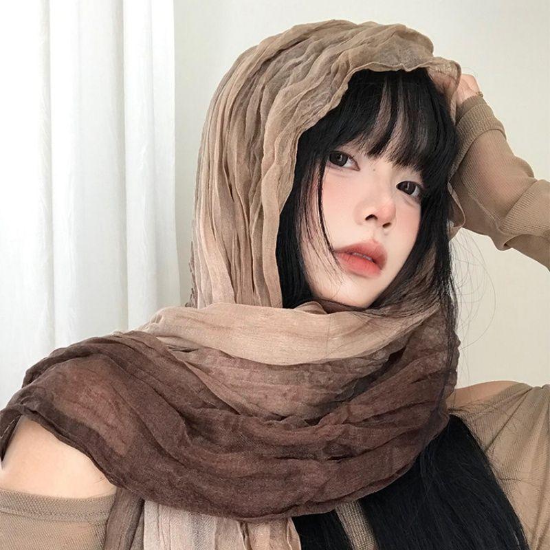 Ethnic Style Scarf Waste Soil Style Linen Pleated Gradient Scarf Desert Scarf Concave Shape Hot Girl Scarf Shawl Tide