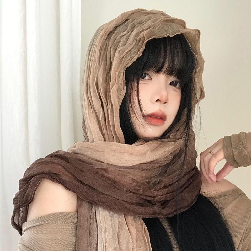 Ethnic Style Scarf Waste Soil Style Linen Pleated Gradient Scarf Desert Scarf Concave Shape Hot Girl Scarf Shawl Tide