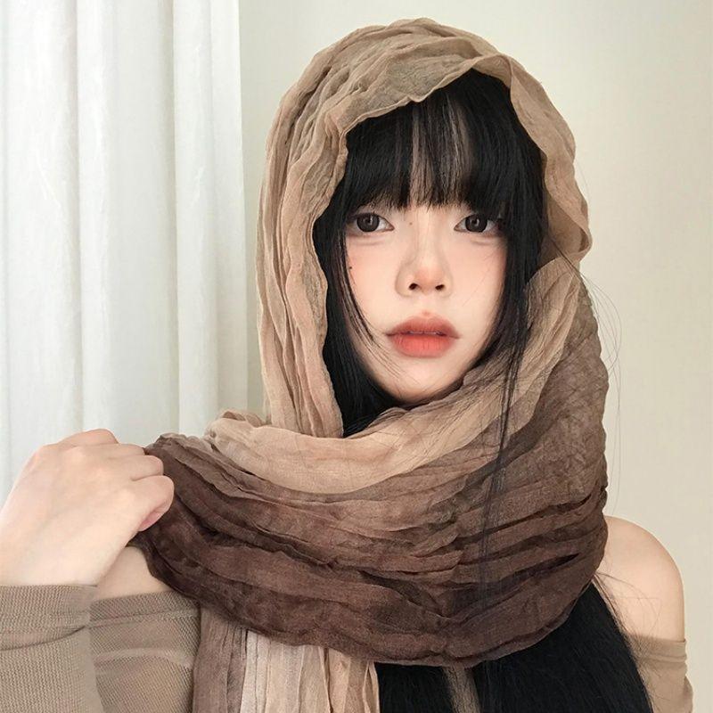 Ethnic Style Scarf Waste Soil Style Linen Pleated Gradient Scarf Desert Scarf Concave Shape Hot Girl Scarf Shawl Tide