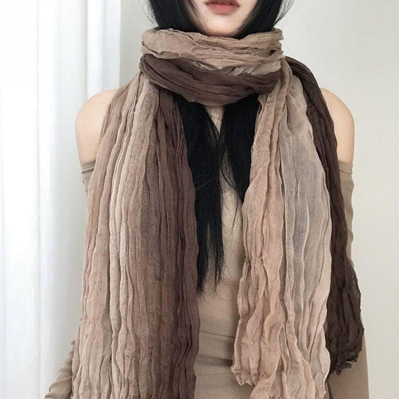 Ethnic Style Scarf Waste Soil Style Linen Pleated Gradient Scarf Desert Scarf Concave Shape Hot Girl Scarf Shawl Tide