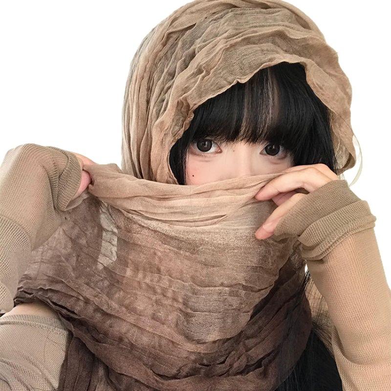 Ethnic Style Scarf Waste Soil Style Linen Pleated Gradient Scarf Desert Scarf Concave Shape Hot Girl Scarf Shawl Tide