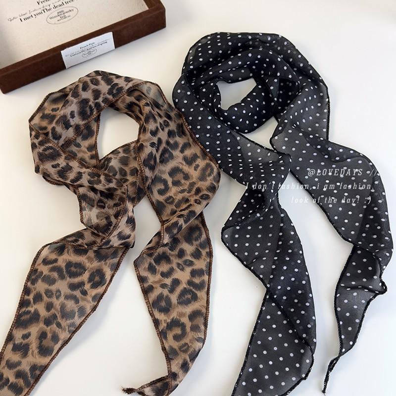 Pure Desire Style Sexy Leopard Print Polka Dot Scarf Spring and Summer New Versatile Fashion Niche High Sense Can Be Used as Belt Scarf