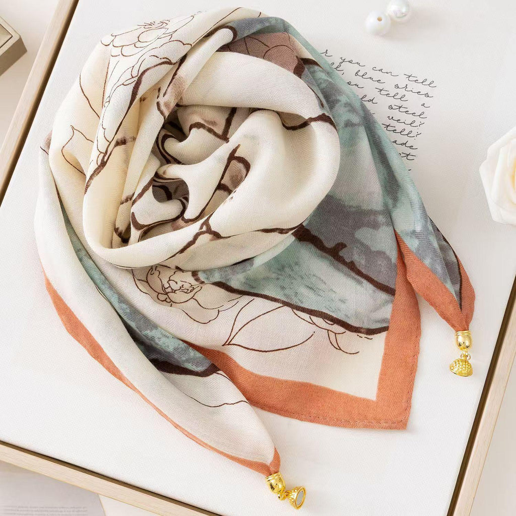 2026 New Warm Square Scarf Magnetic Suction Buckle Triangle Scarf Cotton Scarf for Women Spring Autumn and Winter Western Style Scarf Elegant All-Match