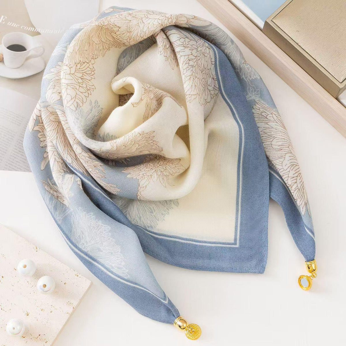 2026 New Warm Square Scarf Magnetic Suction Buckle Triangle Scarf Cotton Scarf for Women Spring Autumn and Winter Western Style Scarf Elegant All-Match