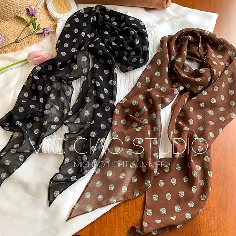 Black Polka Dot Scarf Neck Hair Band High Sense 2025 New Long Scarf Spring and Summer Thin Decorative Ribbon for Women