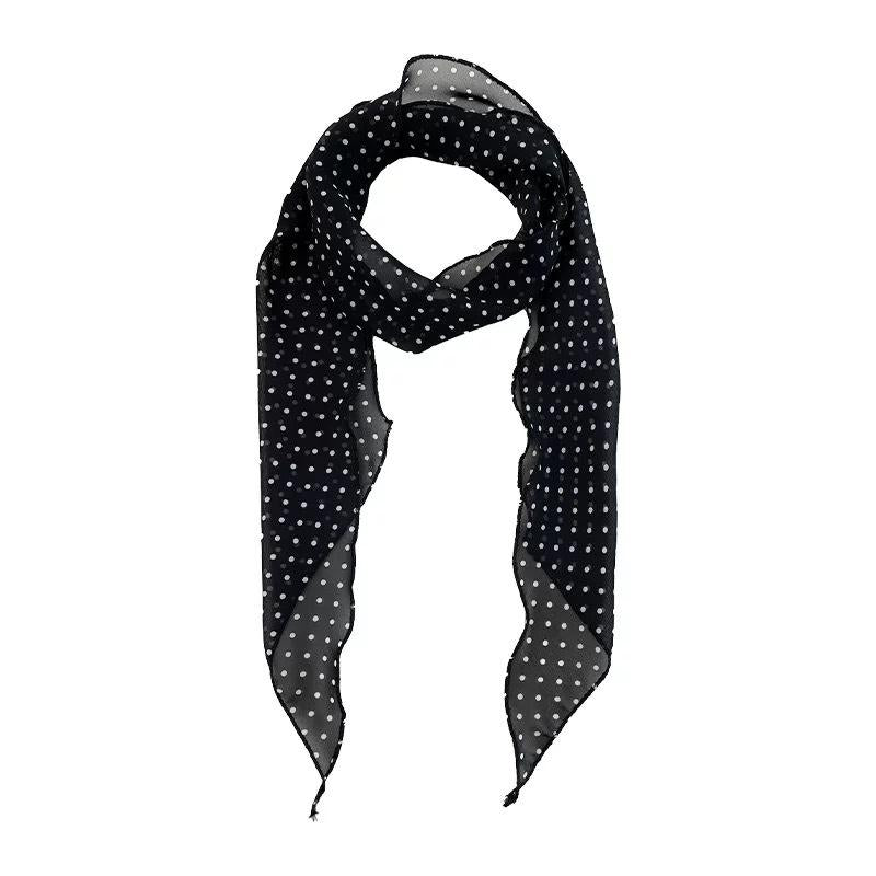 Black Polka Dot Scarf Neck Hair Band High Sense 2025 New Long Scarf Spring and Summer Thin Decorative Ribbon for Women