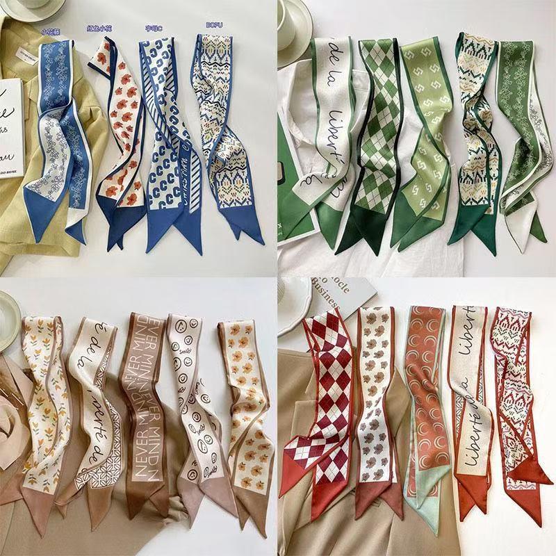 High-Grade All-Match Silk Scarf Small Strip Series Silk Scarf Tie Hair Band Decorative Small Scarf Double-Sided Printing Ribbon