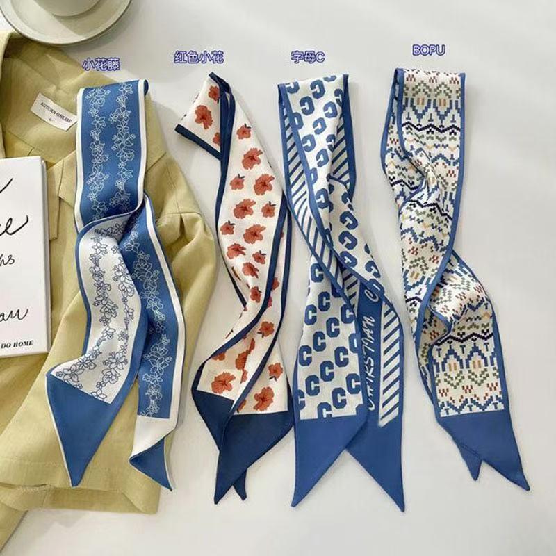 High-Grade All-Match Silk Scarf Small Strip Series Silk Scarf Tie Hair Band Decorative Small Scarf Double-Sided Printing Ribbon