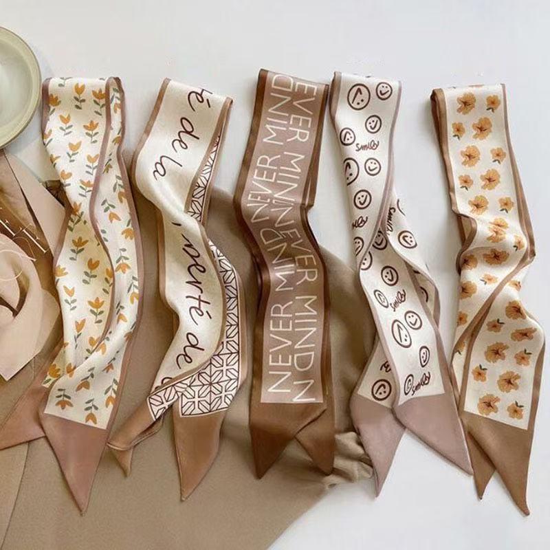 High-Grade All-Match Silk Scarf Small Strip Series Silk Scarf Tie Hair Band Decorative Small Scarf Double-Sided Printing Ribbon
