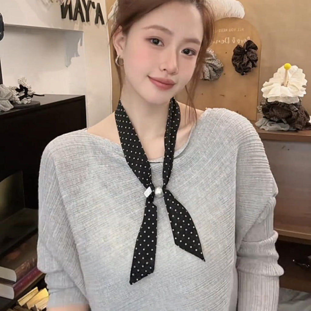 Retro Long Thin Narrow Beaded Small Scarf Women's Korean-Style Versatile Neck Scarf Decorative Shirt Sweater Accessories Thin