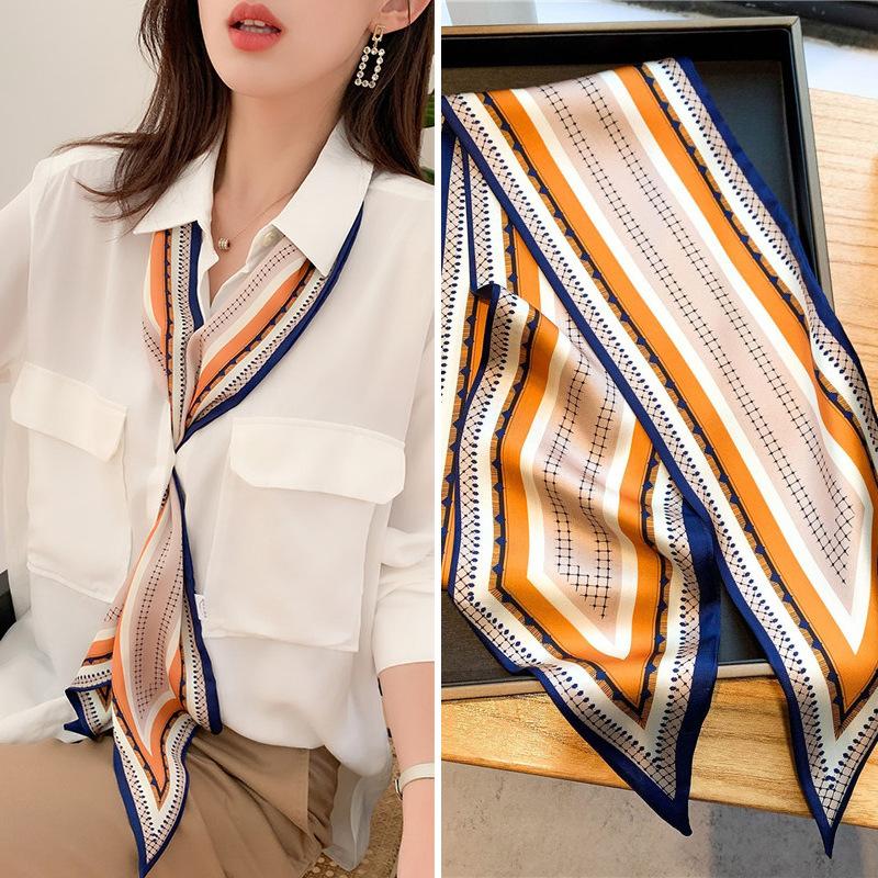 New Women's Silk Scarf Elegant Spring and Autumn Long All-Match Ribbon Thin Shirt Suit with Double Korean Style Tie Towel